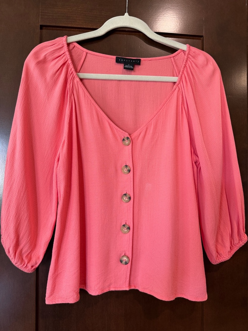 Sanctuary Coral Button-Front V-Neck Blouse